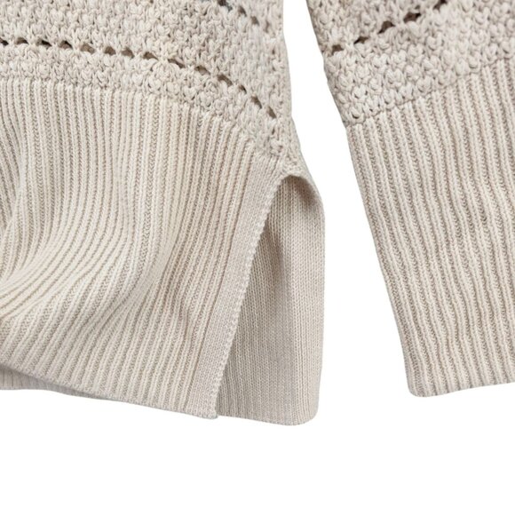 GAP Crochet Split Hem Sweater Womens Oatmeal Beige Cotton Pullover Size PS - Picture 8 of 8